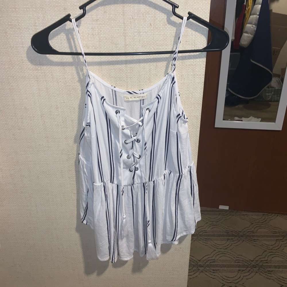 White/navy striped tank